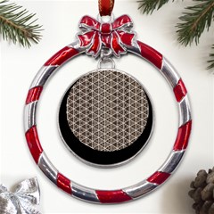 Structure Pattern Texture Hive Metal Red Ribbon Round Ornament