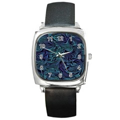 Abstract Blue Wave Texture Patten Square Metal Watch