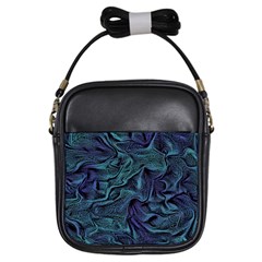 Abstract Blue Wave Texture Patten Girls Sling Bag