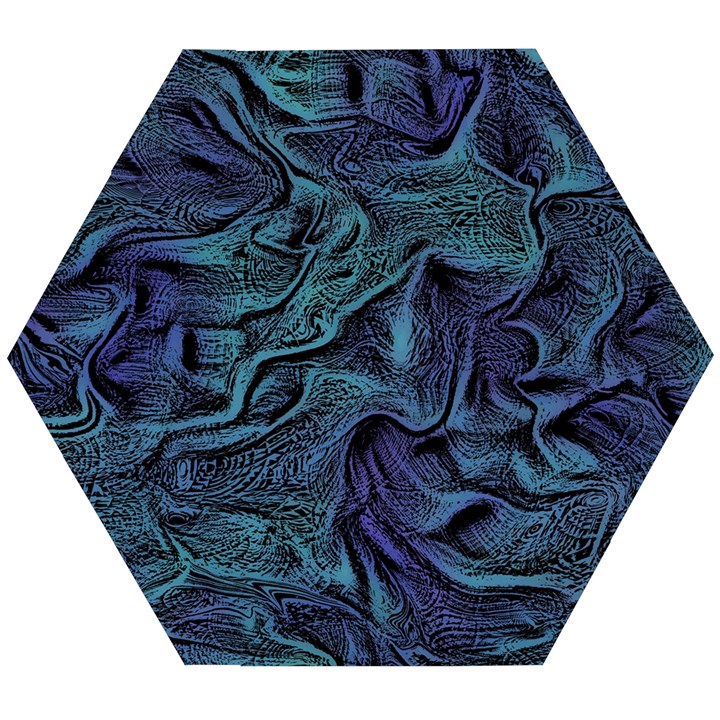 Abstract Blue Wave Texture Patten Wooden Puzzle Hexagon