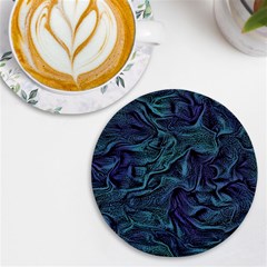 Abstract Blue Wave Texture Patten Uv Print Round Tile Coaster by Bangk1t