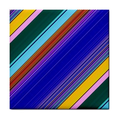 Color Lines Slanting Green Blue Tile Coaster