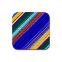 Color Lines Slanting Green Blue Rubber Square Coaster (4 Pack) by Bangk1t