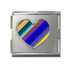 Color Lines Slanting Green Blue Mega Link Heart Italian Charm (18mm) by Bangk1t