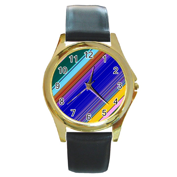 Color Lines Slanting Green Blue Round Gold Metal Watch