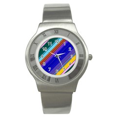 Color Lines Slanting Green Blue Stainless Steel Watch