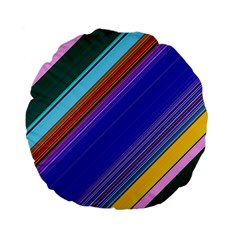 Color Lines Slanting Green Blue Standard 15  Premium Flano Round Cushions by Bangk1t