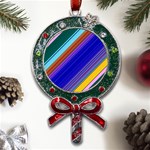 Color Lines Slanting Green Blue Metal X Mas Lollipop with Crystal Ornament Front