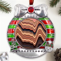 Jagged Pink Amplitude Waves Metal X mas Ribbon With Red Crystal Round Ornament