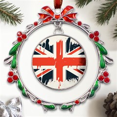 Union Jack England Uk United Kingdom London Metal X mas Wreath Ribbon Ornament by Bangk1t