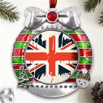 Union Jack England Uk United Kingdom London Metal X Mas Ribbon With Red Crystal Round Ornament Front