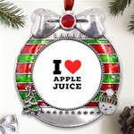 I love Apple juice Metal X Mas Ribbon With Red Crystal Round Ornament Front