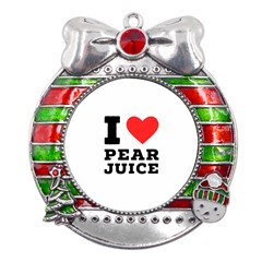 I Love Pear Juice Metal X mas Ribbon With Red Crystal Round Ornament by ilovewhateva