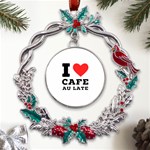 I love cafe au late Metal X mas Wreath Holly leaf Ornament Front