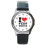 I love flat white Round Metal Watch Front