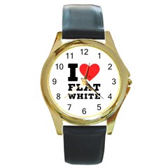 I Love Flat White Round Gold Metal Watch by ilovewhateva