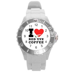 I Love Red Eye Coffee Round Plastic Sport Watch (l) by ilovewhateva