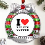 I love red eye coffee Metal X Mas Ribbon With Red Crystal Round Ornament Front