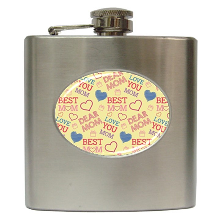 Love Mom Happy Mothers Day I Love Mom Graphic Pattern Hip Flask (6 oz)