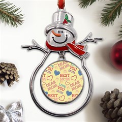 Love Mom Happy Mothers Day I Love Mom Graphic Pattern Metal Snowman Ornament by Ravend