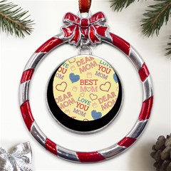 Love Mom Happy Mothers Day I Love Mom Graphic Pattern Metal Red Ribbon Round Ornament