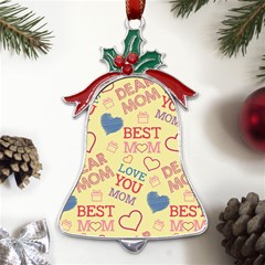 Love Mom Happy Mothers Day I Love Mom Graphic Pattern Metal Holly Leaf Bell Ornament by Ravend