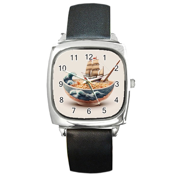 Noodles Pirate Chinese Food Food Square Metal Watch