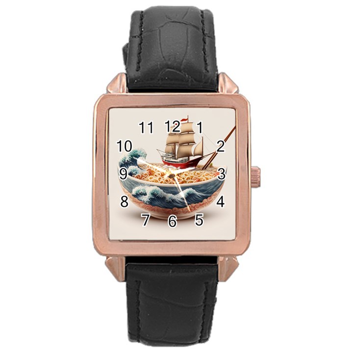 Noodles Pirate Chinese Food Food Rose Gold Leather Watch 