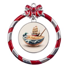 Noodles Pirate Chinese Food Food Metal Red Ribbon Round Ornament