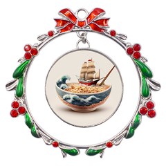 Noodles Pirate Chinese Food Food Metal X mas Wreath Ribbon Ornament by Ndabl3x