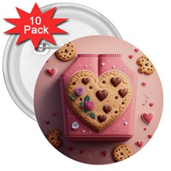 Cookies Valentine Heart Holiday Gift Love 3  Buttons (10 Pack)  by Ndabl3x