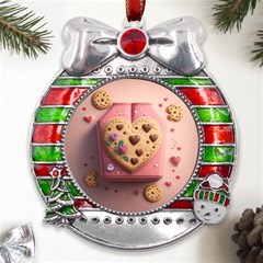 Cookies Valentine Heart Holiday Gift Love Metal X mas Ribbon With Red Crystal Round Ornament