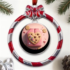 Cookies Valentine Heart Holiday Gift Love Metal Red Ribbon Round Ornament