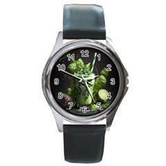 Drink Spinach Smooth Apple Ginger Round Metal Watch