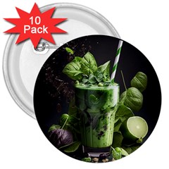 Drink Spinach Smooth Apple Ginger 3  Buttons (10 Pack) 