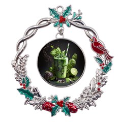 Drink Spinach Smooth Apple Ginger Metal X mas Wreath Holly Leaf Ornament by Ndabl3x