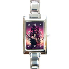 Ship Pirate Adventure Landscape Ocean Sun Heaven Rectangle Italian Charm Watch by Ndabl3x