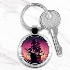 Ship Pirate Adventure Landscape Ocean Sun Heaven Key Chain (round) by Ndabl3x