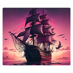 Ship Pirate Adventure Landscape Ocean Sun Heaven Premium Plush Fleece Blanket (small) by Ndabl3x