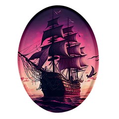 Ship Pirate Adventure Landscape Ocean Sun Heaven Oval Glass Fridge Magnet (4 Pack)