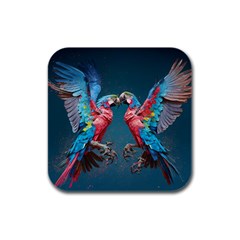 Birds Parrots Love Ornithology Species Fauna Rubber Square Coaster (4 Pack) by Ndabl3x