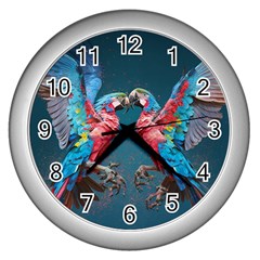 Birds Parrots Love Ornithology Species Fauna Wall Clock (silver) by Ndabl3x