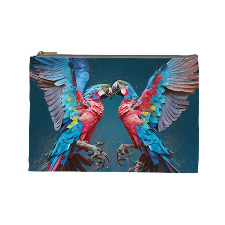 Birds Parrots Love Ornithology Species Fauna Cosmetic Bag (Large)