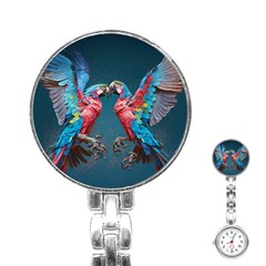 Birds Parrots Love Ornithology Species Fauna Stainless Steel Nurses Watch by Ndabl3x