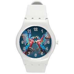 Birds Parrots Love Ornithology Species Fauna Round Plastic Sport Watch (m) by Ndabl3x