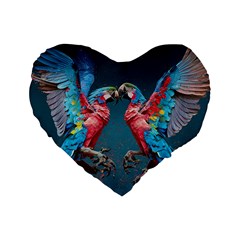 Birds Parrots Love Ornithology Species Fauna Standard 16  Premium Heart Shape Cushions