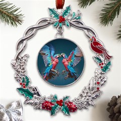 Birds Parrots Love Ornithology Species Fauna Metal X mas Wreath Holly Leaf Ornament by Ndabl3x