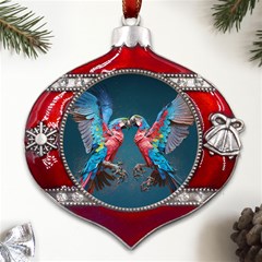 Birds Parrots Love Ornithology Species Fauna Metal Snowflake And Bell Red Ornament by Ndabl3x