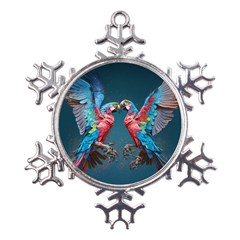 Birds Parrots Love Ornithology Species Fauna Metal Large Snowflake Ornament by Ndabl3x