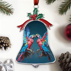 Birds Parrots Love Ornithology Species Fauna Metal Holly Leaf Bell Ornament by Ndabl3x